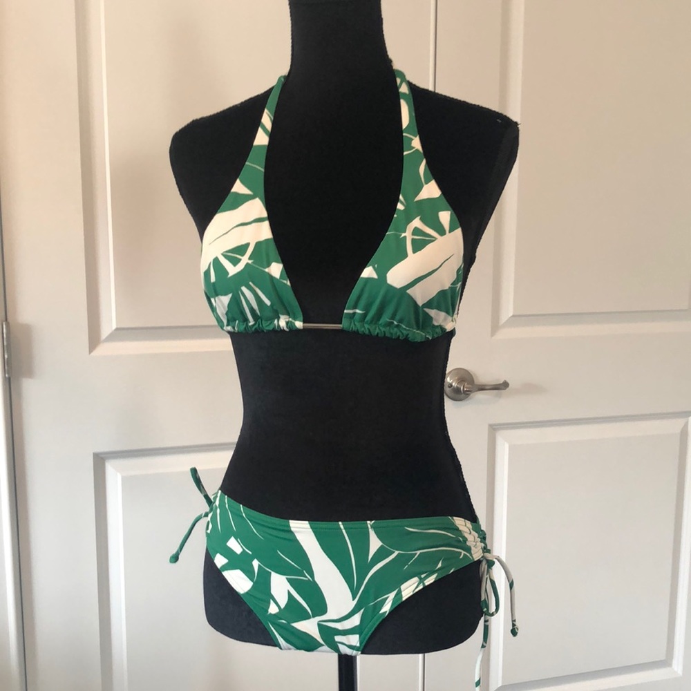 Victoria’s Secret green and white bikini.